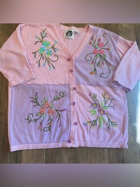 Storybook Knits • Embroidered Spring Floral Ramie Cardigan Sweater • Size 1X